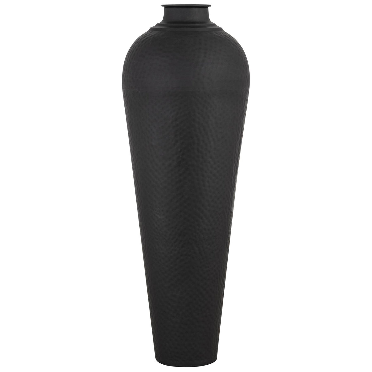 matt black large hammered vase with lid
