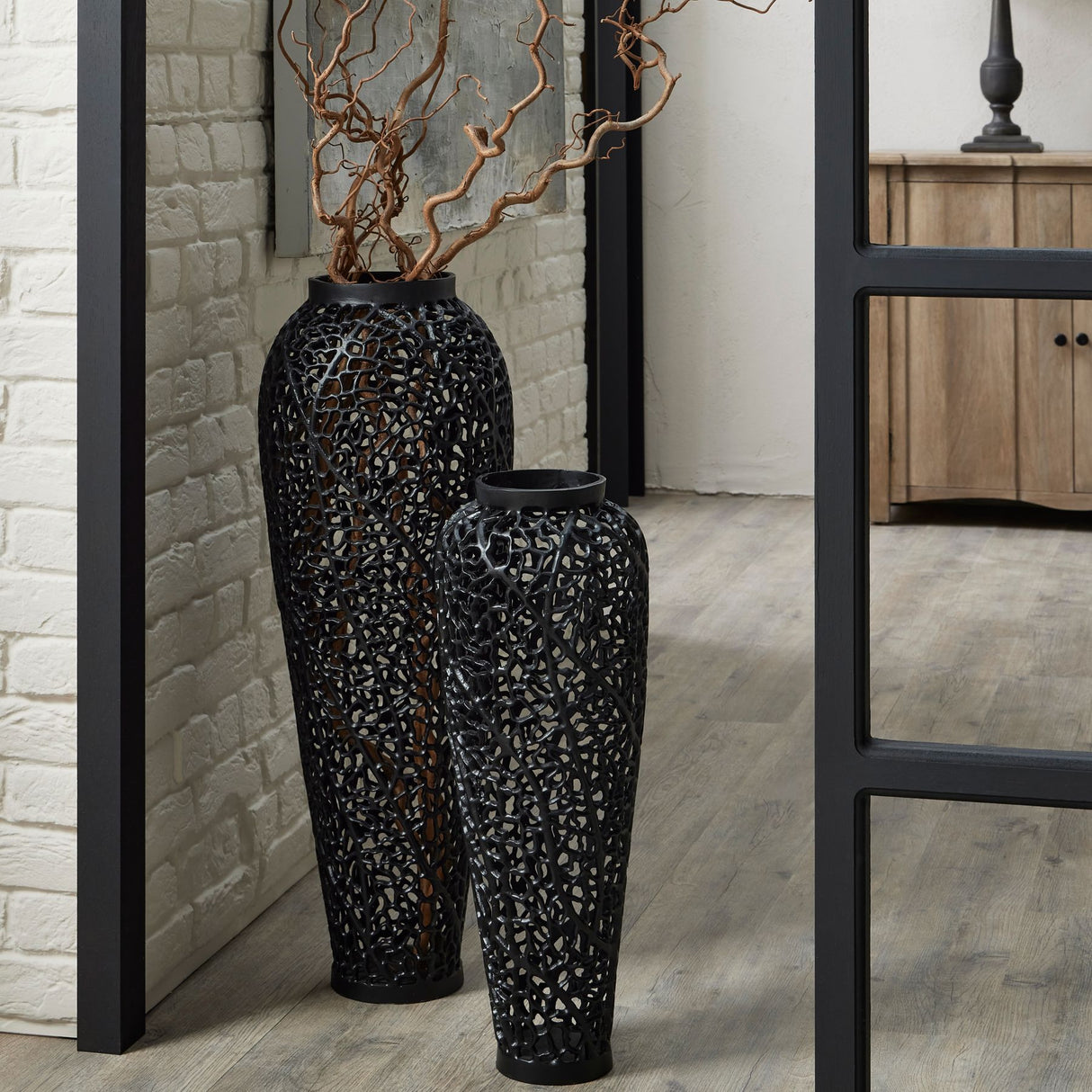 black cast lattice large vase