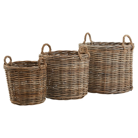 set of 3 kubu rattan round storage baskets