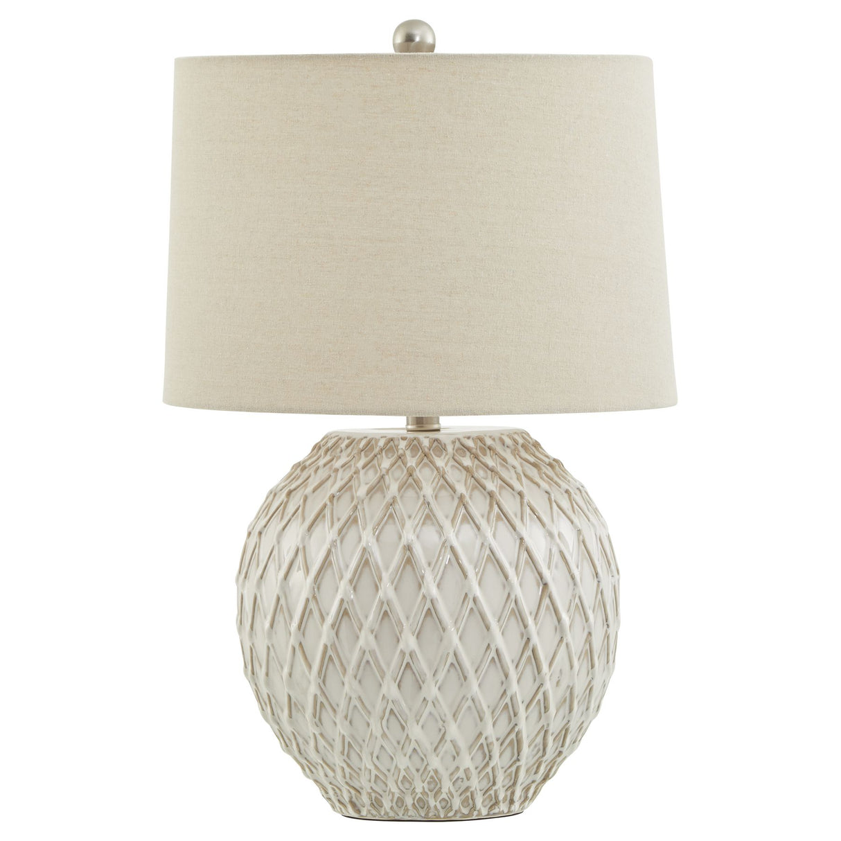lattice ceramic table lamp with linen shade