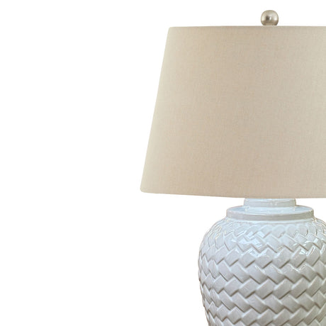 woven ceramic table lamp with linen shade