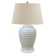 woven ceramic table lamp with linen shade