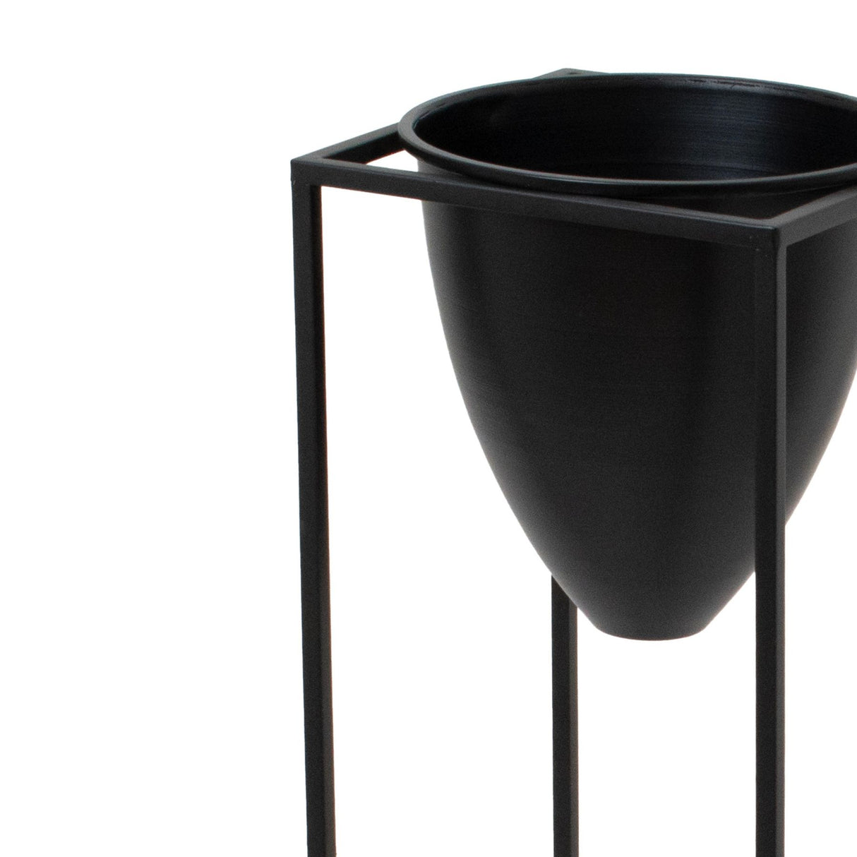 large matt black bullet planter on black frame