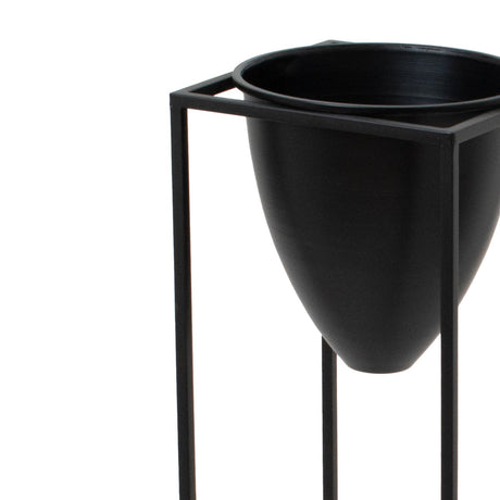 large matt black bullet planter on black frame