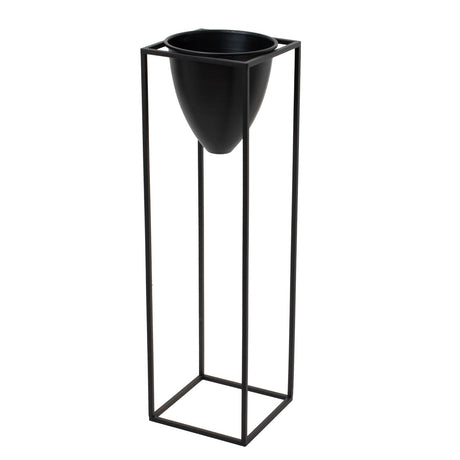 large matt black bullet planter on black frame