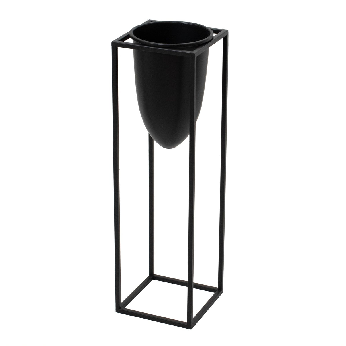 matt black bullet planter on black frame