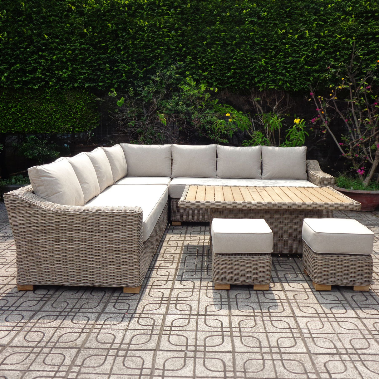 Lili Outdoor Large Corner Set With Riser Table + 2 Stools