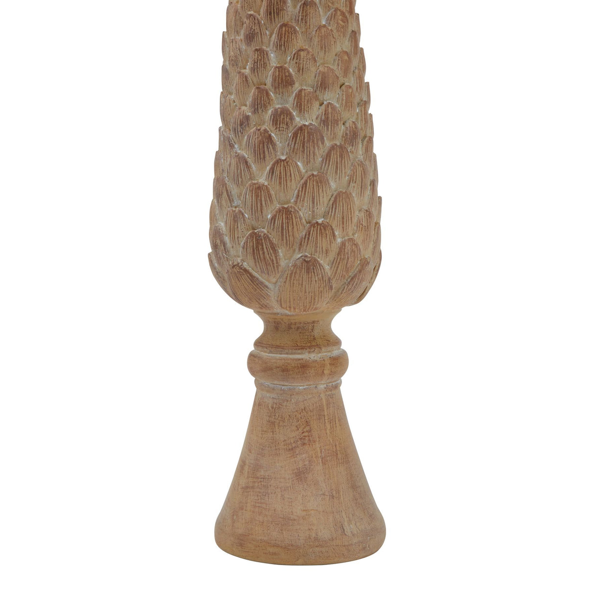 large pinecone sculpture on base
