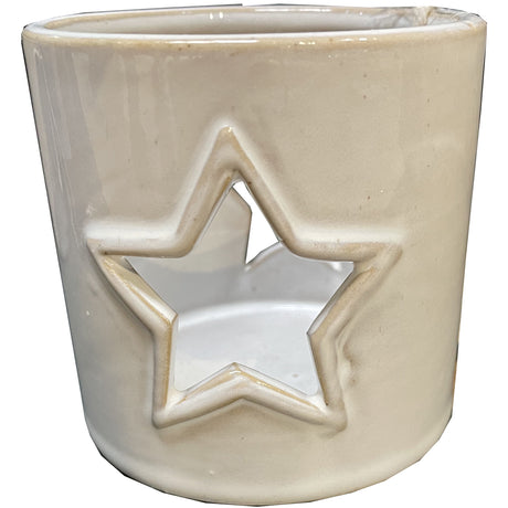 white ceramic star cut out tealight holder