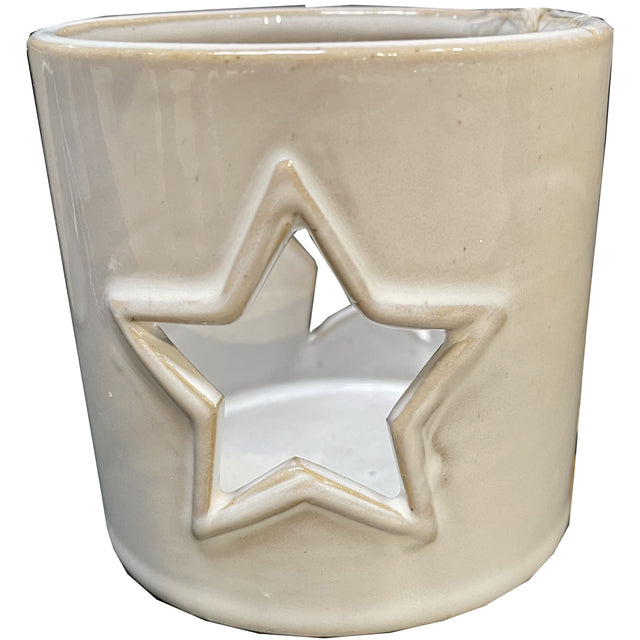 white ceramic star cut out tealight holder