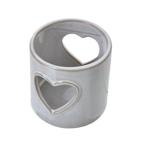 white ceramic heart cut out tealight holder