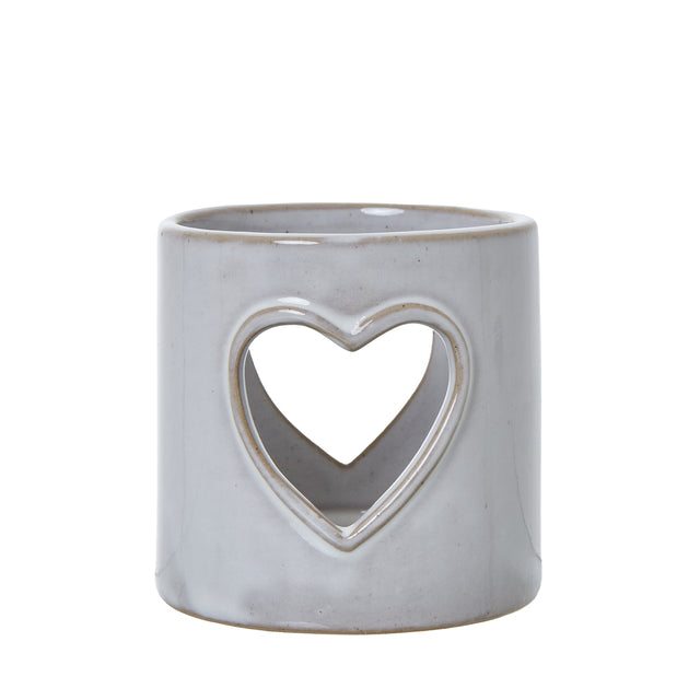 white ceramic heart cut out tealight holder
