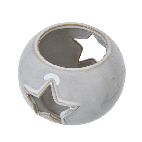 white ceramic star cut out round tealight holder