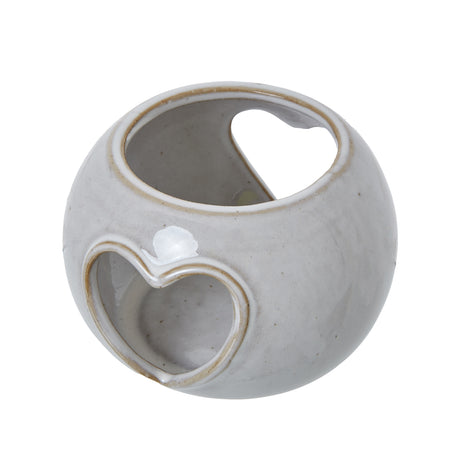 white ceramic heart cut out round tealight holder