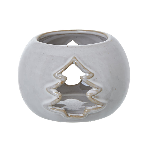 white ceramic tree cut out round tealight holder