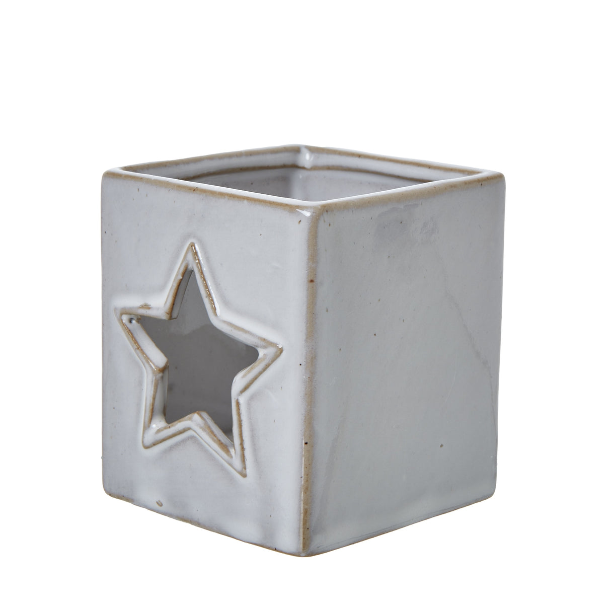 white ceramic star cut out square tealight holder