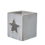 white ceramic star cut out square tealight holder