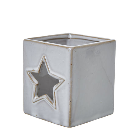 white ceramic star cut out square tealight holder