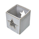 white ceramic star cut out square tealight holder