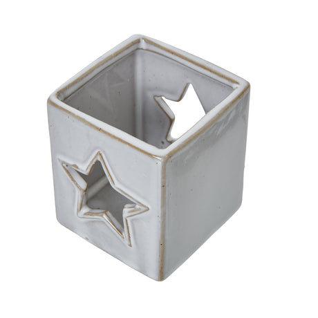 white ceramic star cut out square tealight holder