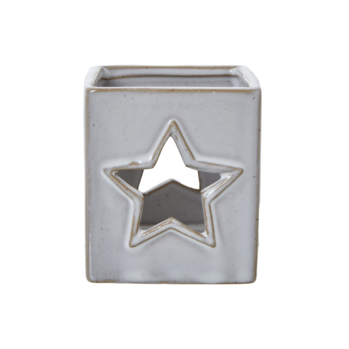 white ceramic star cut out square tealight holder