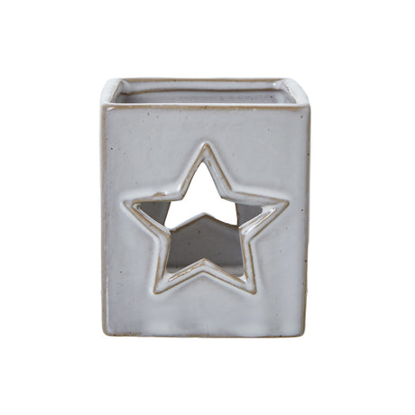 white ceramic star cut out square tealight holder