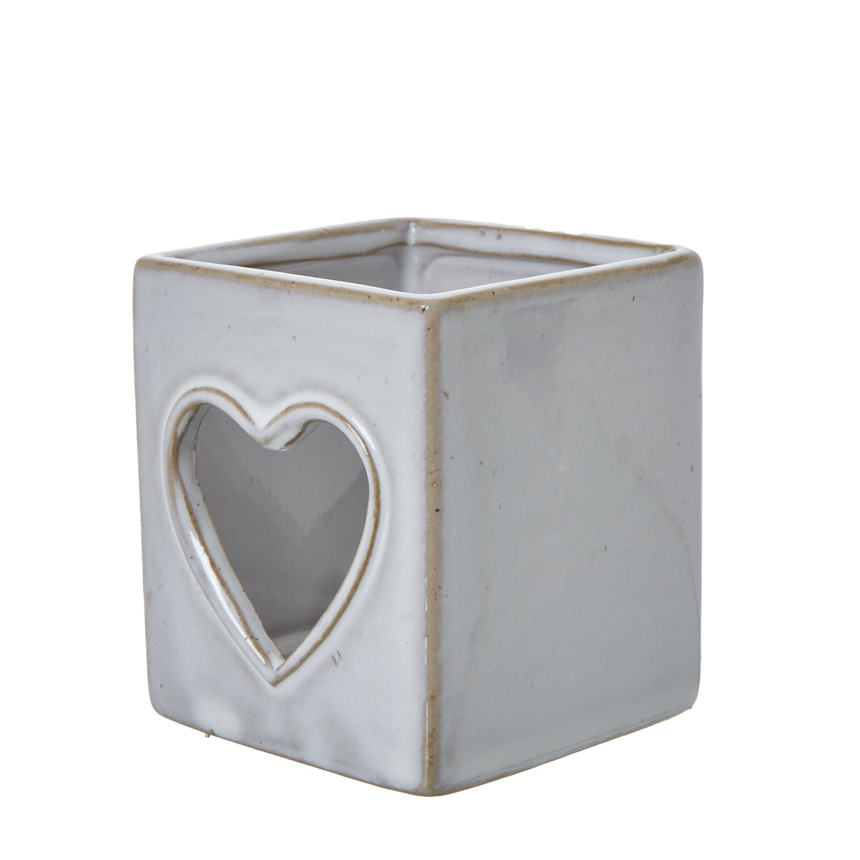 white ceramic heart cut out square tealight holder