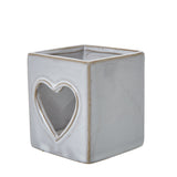 white ceramic heart cut out square tealight holder