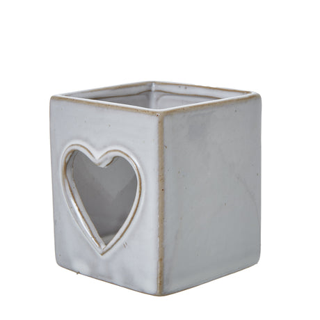 white ceramic heart cut out square tealight holder