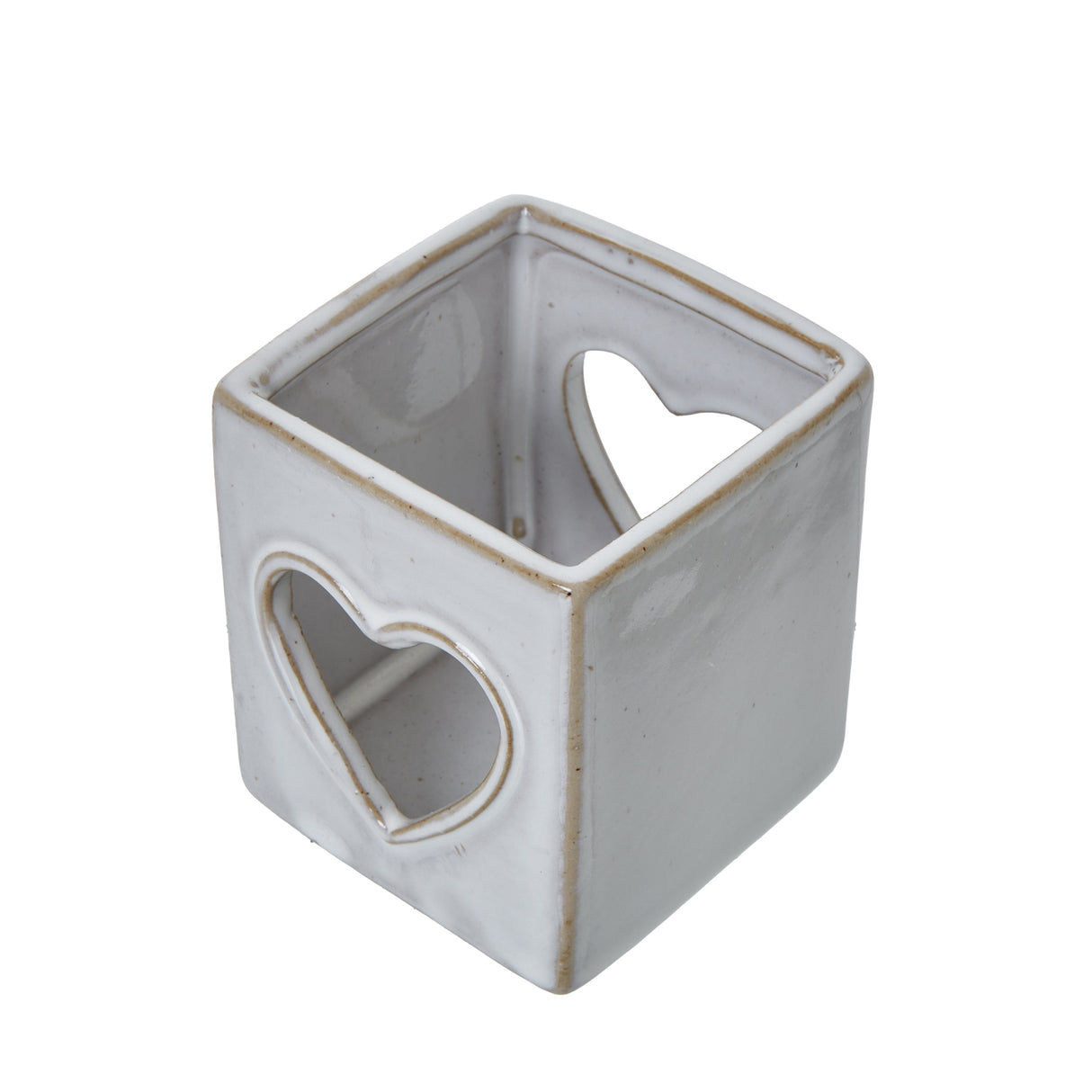 white ceramic heart cut out square tealight holder
