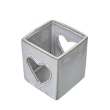 white ceramic heart cut out square tealight holder