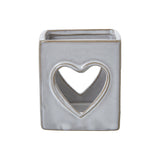 white ceramic heart cut out square tealight holder