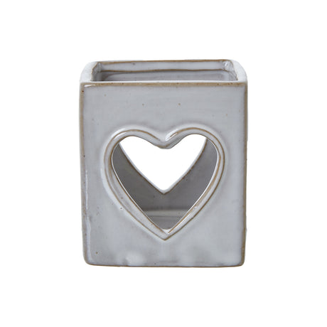 white ceramic heart cut out square tealight holder