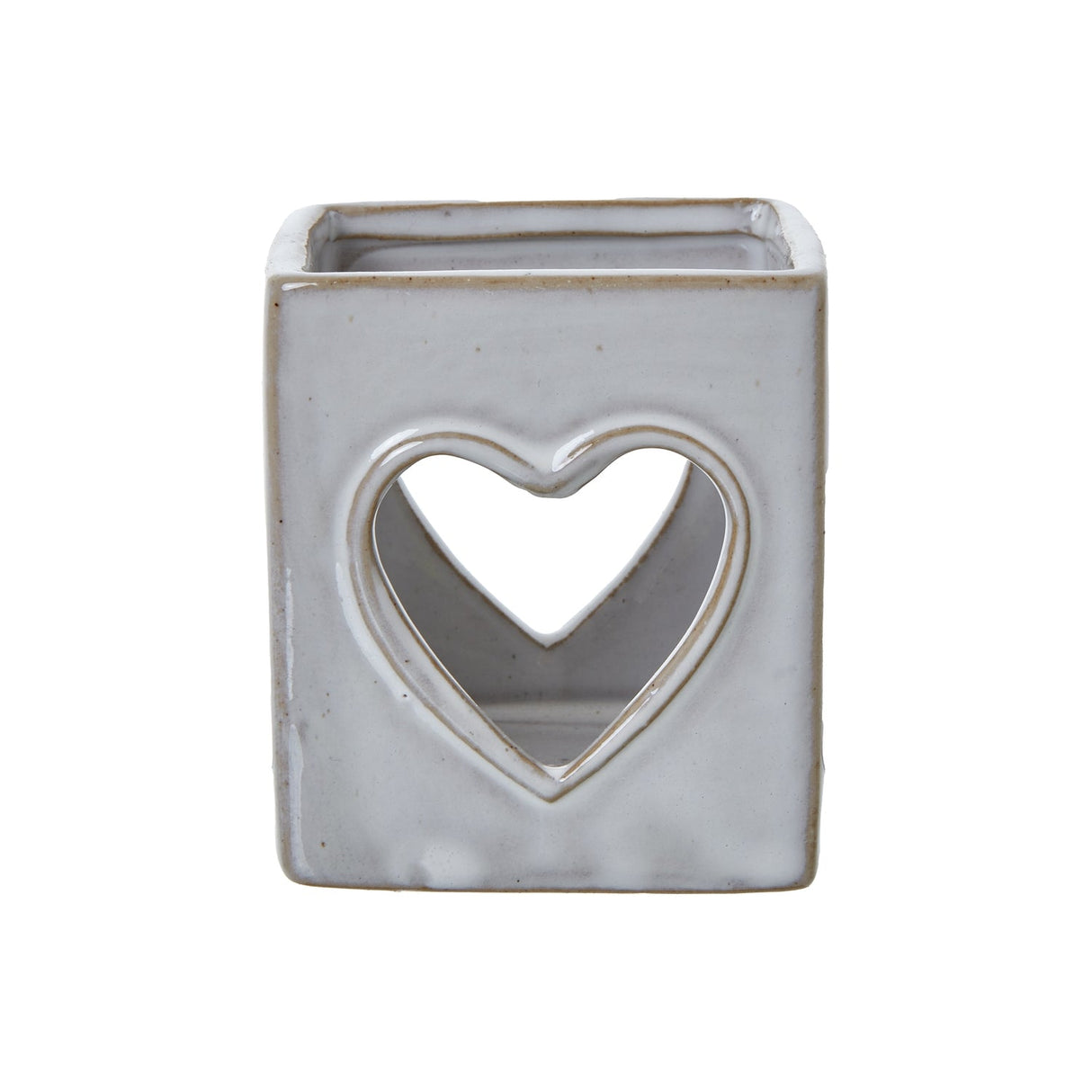 Yvonne Heart Cut-Out Square Tealight Holder (White Ceramic)