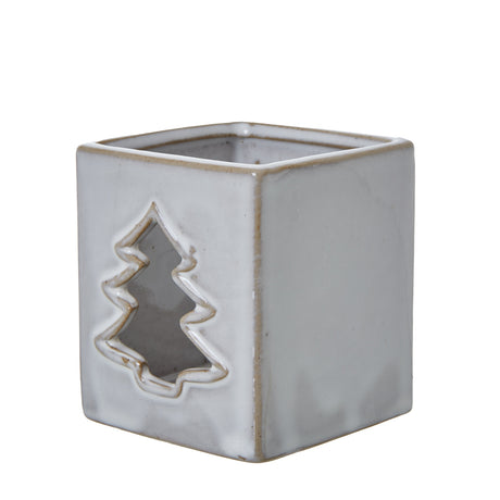 white ceramic tree cut out square tealight holder