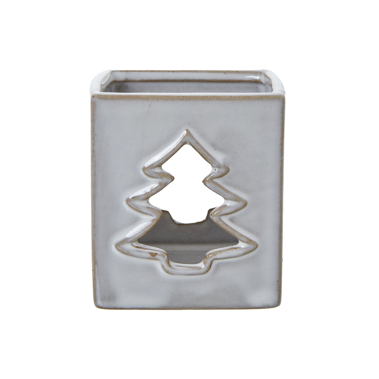 white ceramic tree cut out square tealight holder