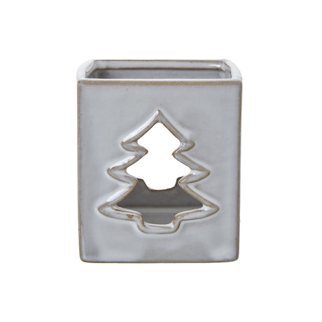 white ceramic tree cut out square tealight holder