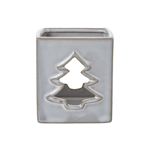 white ceramic tree cut out square tealight holder