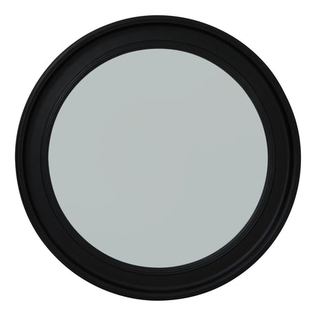 black wood round framed mirror