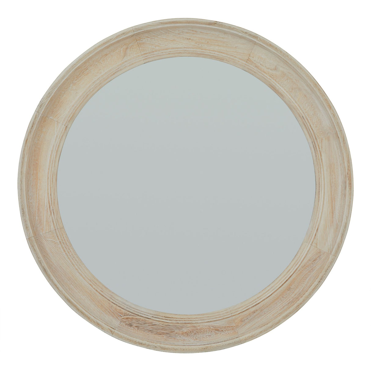 washed wood round framed mirror