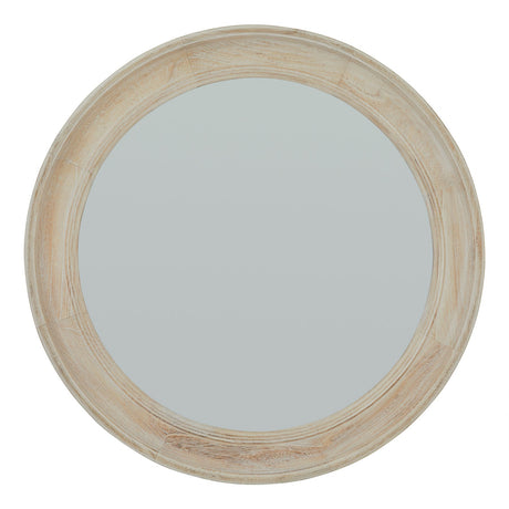 washed wood round framed mirror