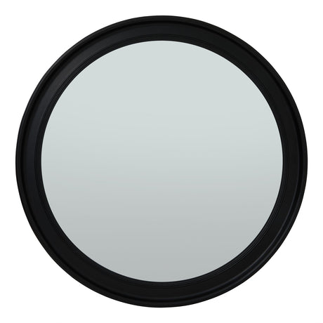 black wood round framed large mirror