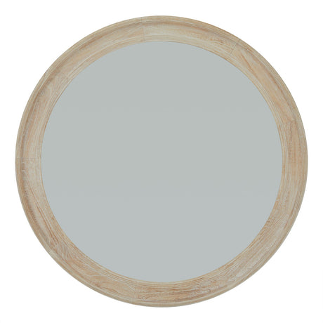 washed wood round framed large mirror