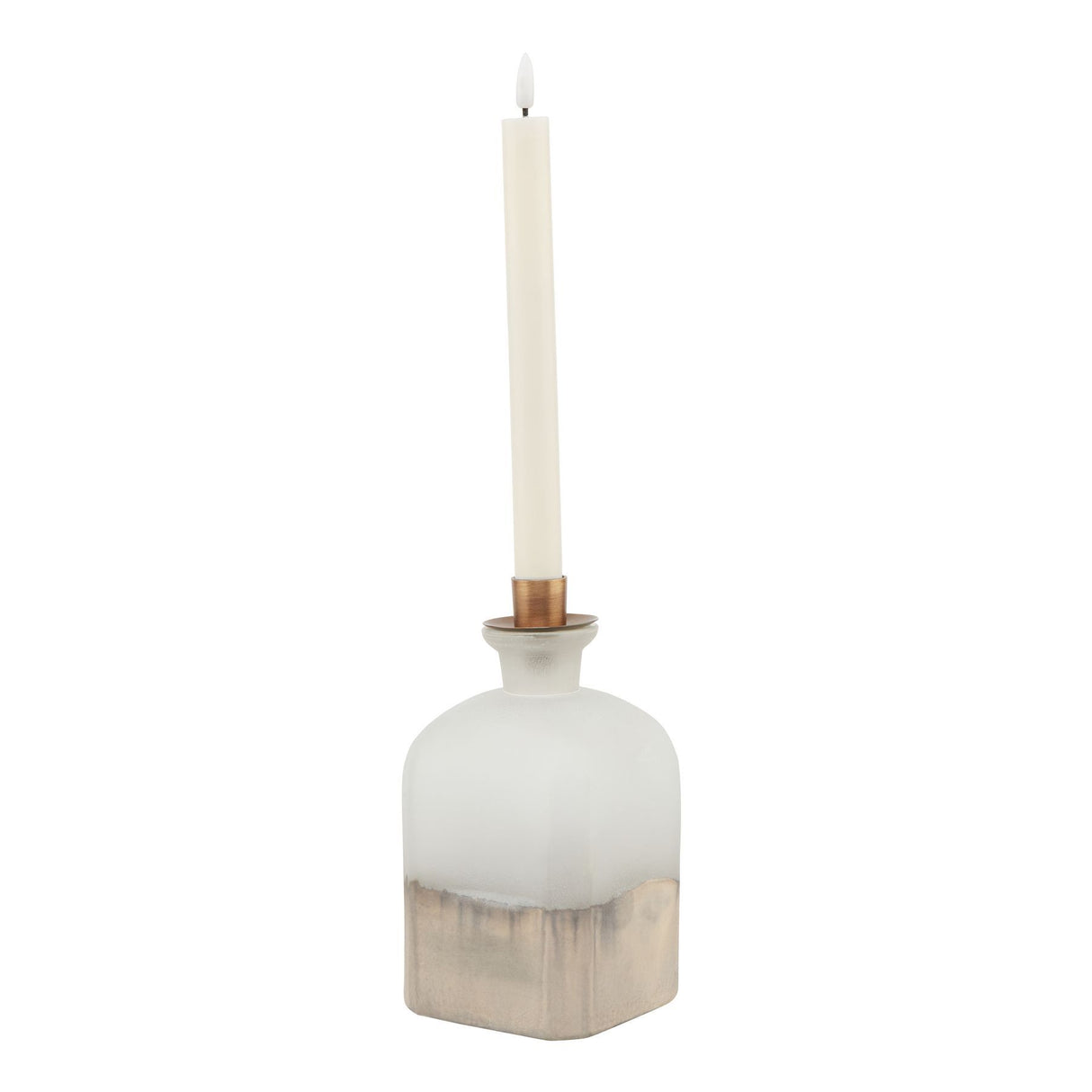 burnished dipped and aged brass large candle holder vase