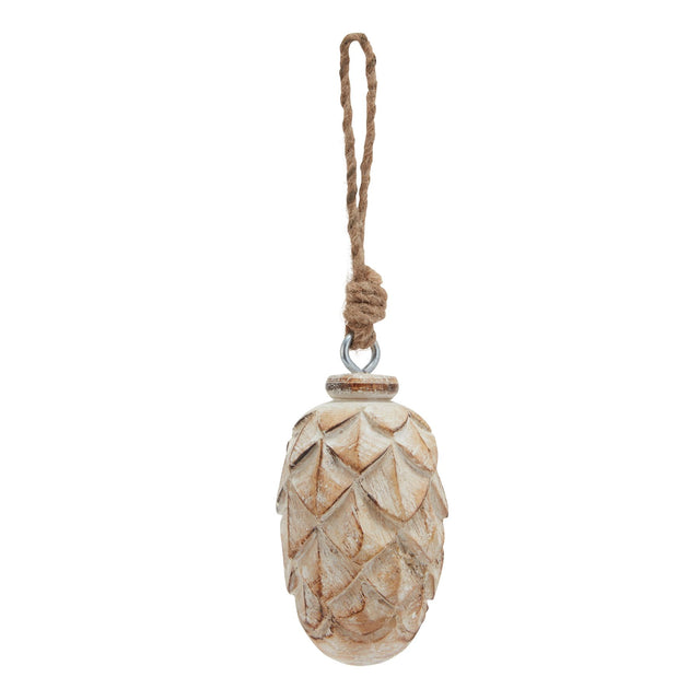 antique white wash small pine cone bauble