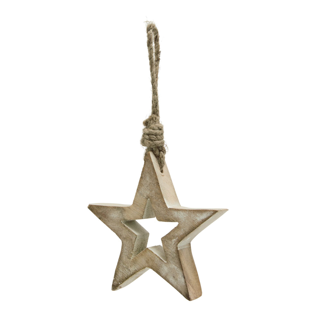 Agathe White Wash Small Wooden Hanging Star Decoration