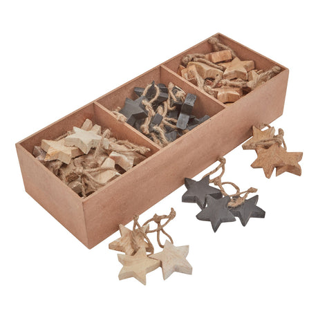 pack of 90 wooden star hanging decorations