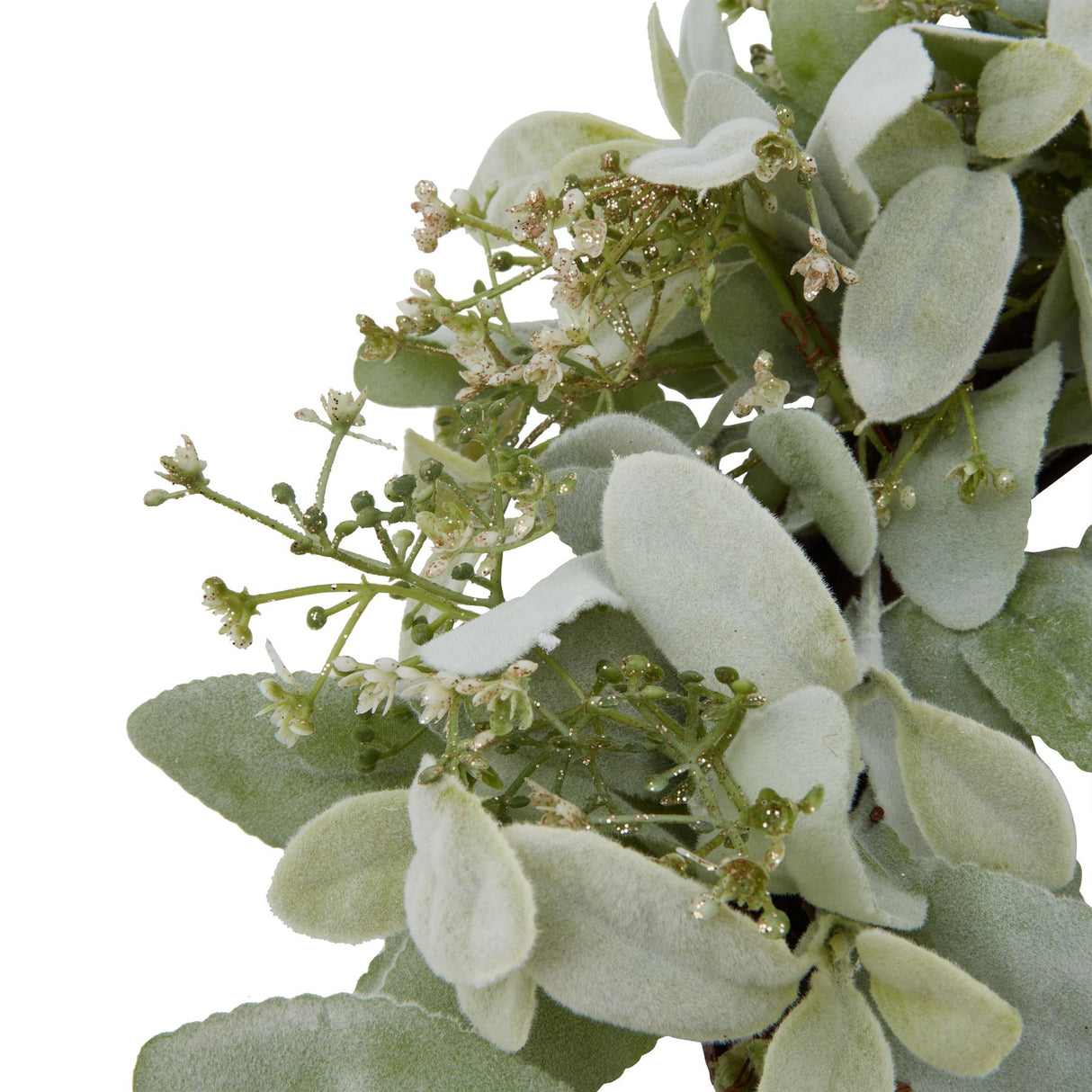 winter wreath with lambs ear and wax flower