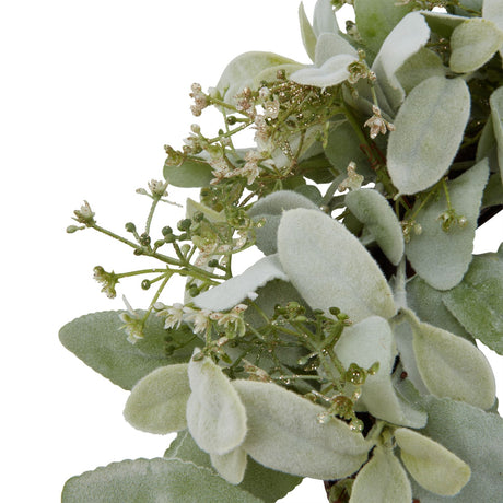 winter wreath with lambs ear and wax flower