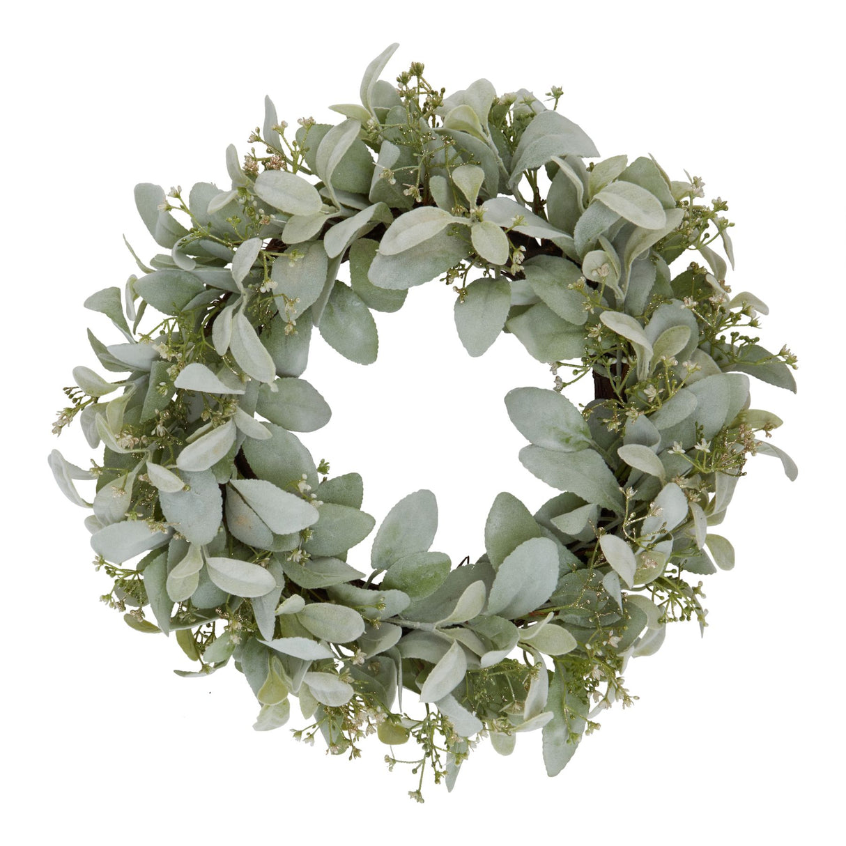 winter wreath with lambs ear and wax flower